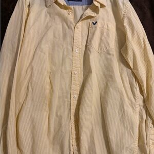 American Eagle Outfitters Men's Light Yellow Striped Shirt